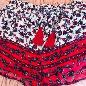 Floral Red & White Shorts